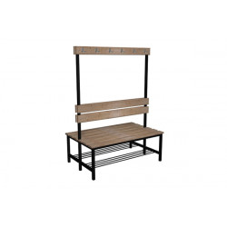 Prémiová šatní lavička BÁRA oboustranná, s opěrkou a háčky, dřevo x LTD