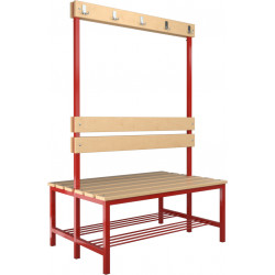 Oboustranná šatní lavička s opěradlem a háčky BÁRA 2DD1 - školní šatny