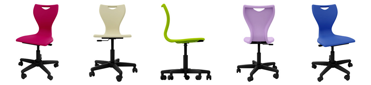 Ergonomická školní počítačová židle CLASSIC s&nbsp;výškově nastavitelným pístem a&nbsp;sedákem z&nbsp;recyklovaného plastu v&nbsp;16 barvách.